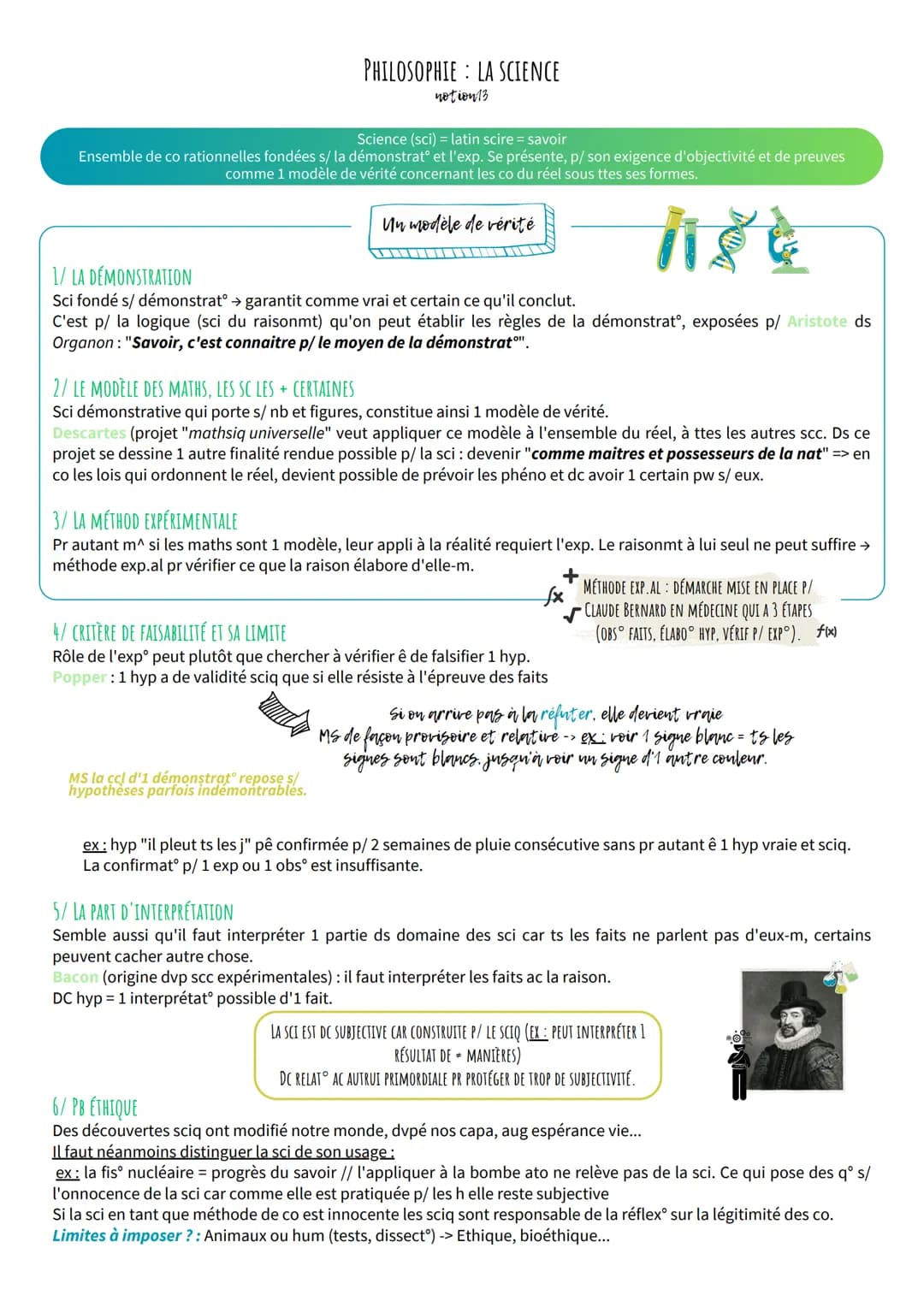 PHILOSOPHIE LA SCIENCE
notion 13
Science (sci) = latin scire savoir
Ensemble de co rationnelles fondées s/ la démonstrat et l'exp. Se présen