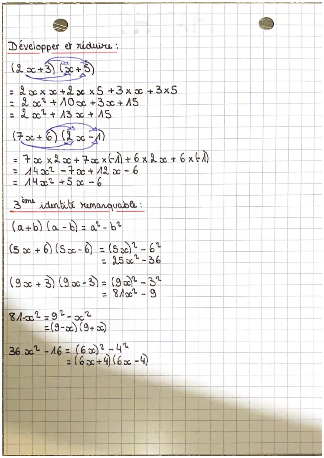MATHS
CALCUL LITTÉRAL
Réduire:
(5x² - 6x +3) 10 (- 7 x)-2x²) = 3x² - 13 x -7
(82¹-30x²) +6 acx -40 ac² = -700c² +6.00 +82
2
Réduire et suppr