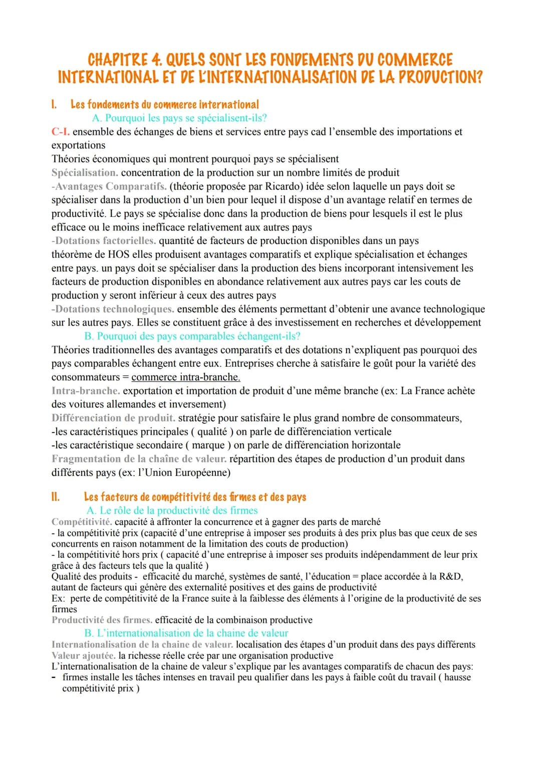 CHAPITRE 4. QUELS SONT LES FONDEMENTS DU COMMERCE
INTERNATIONAL ET DE L'INTERNATIONALISATION DE LA PRODUCTION?
1. Les fondements du commerce