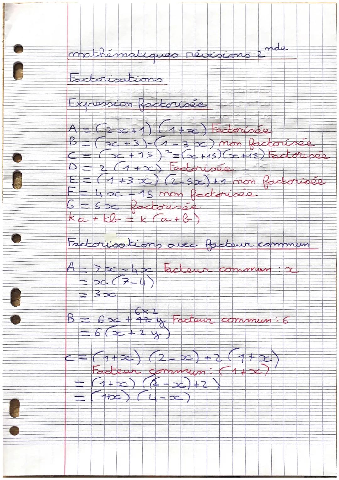 mathématiques révisions ?
Factorisations
Expression factorisés
A=(206+1) (1+2c) Factorisée
B = (ac+3)=(1-3 x) mon factorisée
C = x +15)² = (