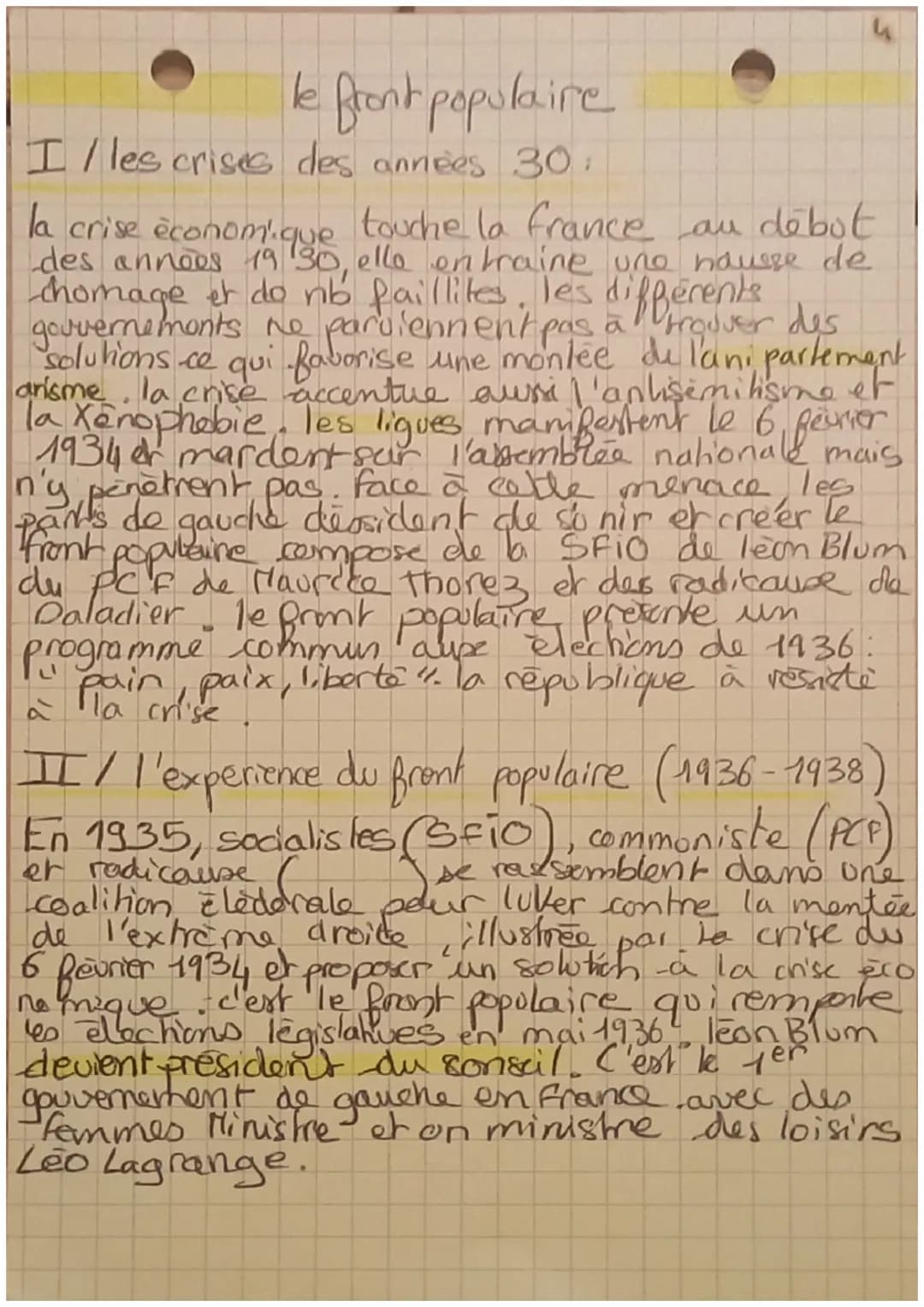 le front populaire
I/ les crises des années 30,
ifferents
à trouver des
la crise économique touche la france au débot
des années 1930, ello 