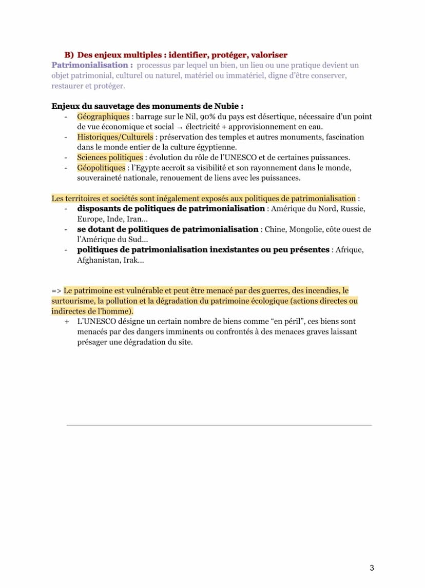 IDENTIFIER, PROTÉGER, VALORISER LE PATRIMOINE : ENJEUX
GÉOPOLITIQUES
AXE INTRODUCTIF : Qu'est-ce que le patrimoine ?
Patrimoine (P) : étymol
