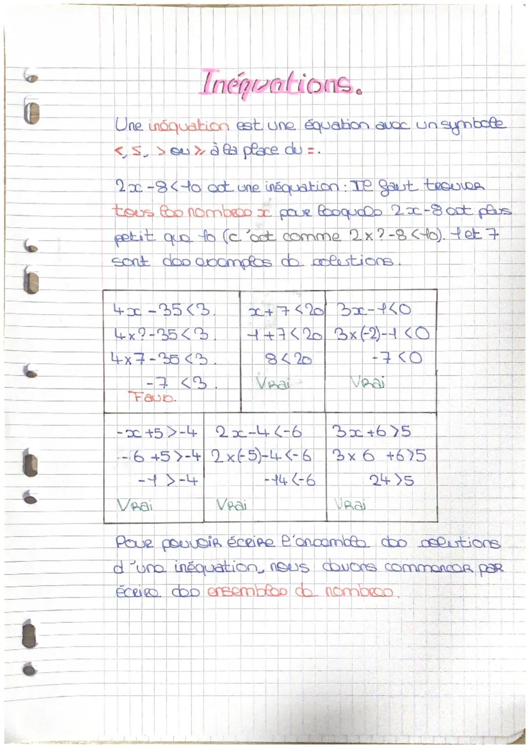 # Inéquations.

Une inóquation est une équation avec un symbole
<ς, > ou à la place du =.

2x-8<to cot une inéquation : Te Saut trouver
tous