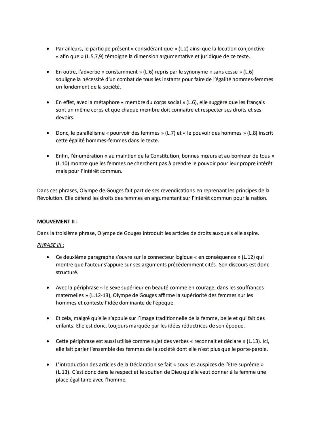 TEXTE 5 - PREAMBULE
Olympe de Gouges est une auteure du XVIIIe siècle qui apparait juste après la Révolution et
s'inscrit dans la continuité