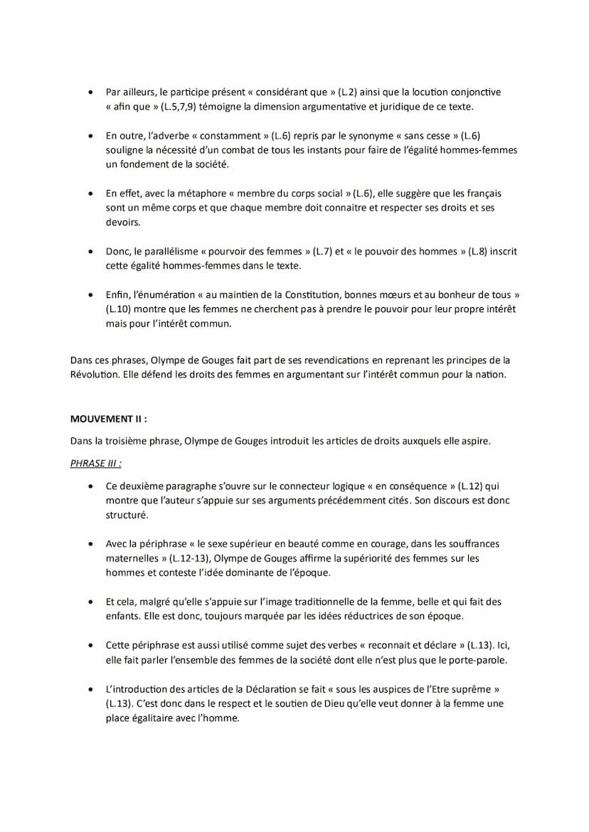 TEXTE 5 - PREAMBULE
Olympe de Gouges est une auteure du XVIIIe siècle qui apparait juste après la Révolution et
s'inscrit dans la continuité