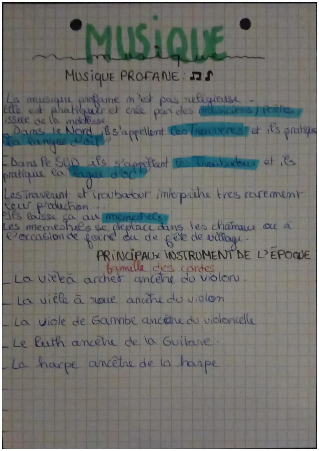 MUSIQUE
:
Moyem-âge du V au XV° siède (de 476 au 1492)
Remaissance : Totalité du XVI siede (de Juane)
Moyen-âge & type de musique:
Husique s