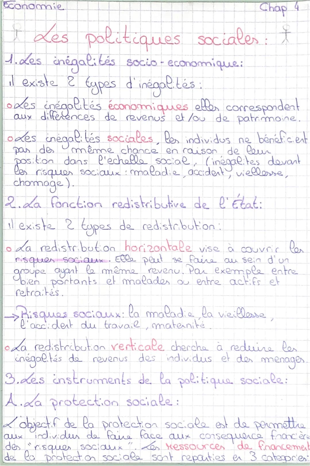 Economie
Chap 4
I Les politiques sociales: t
1. Les inégalités socio - economique:
il existe 2 types d'inégalités:
•Les inégalités économiqu