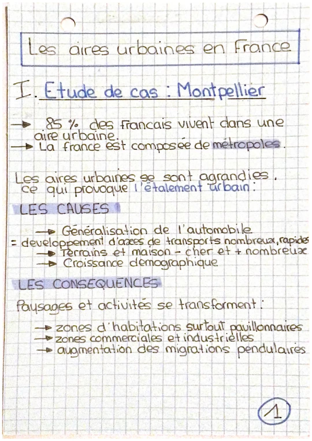 B
Les aires urbaines en France
I. Etude de cas : Montpellier
85% des francais vivent dans une
aire urbaine.
La france est composée de métrop