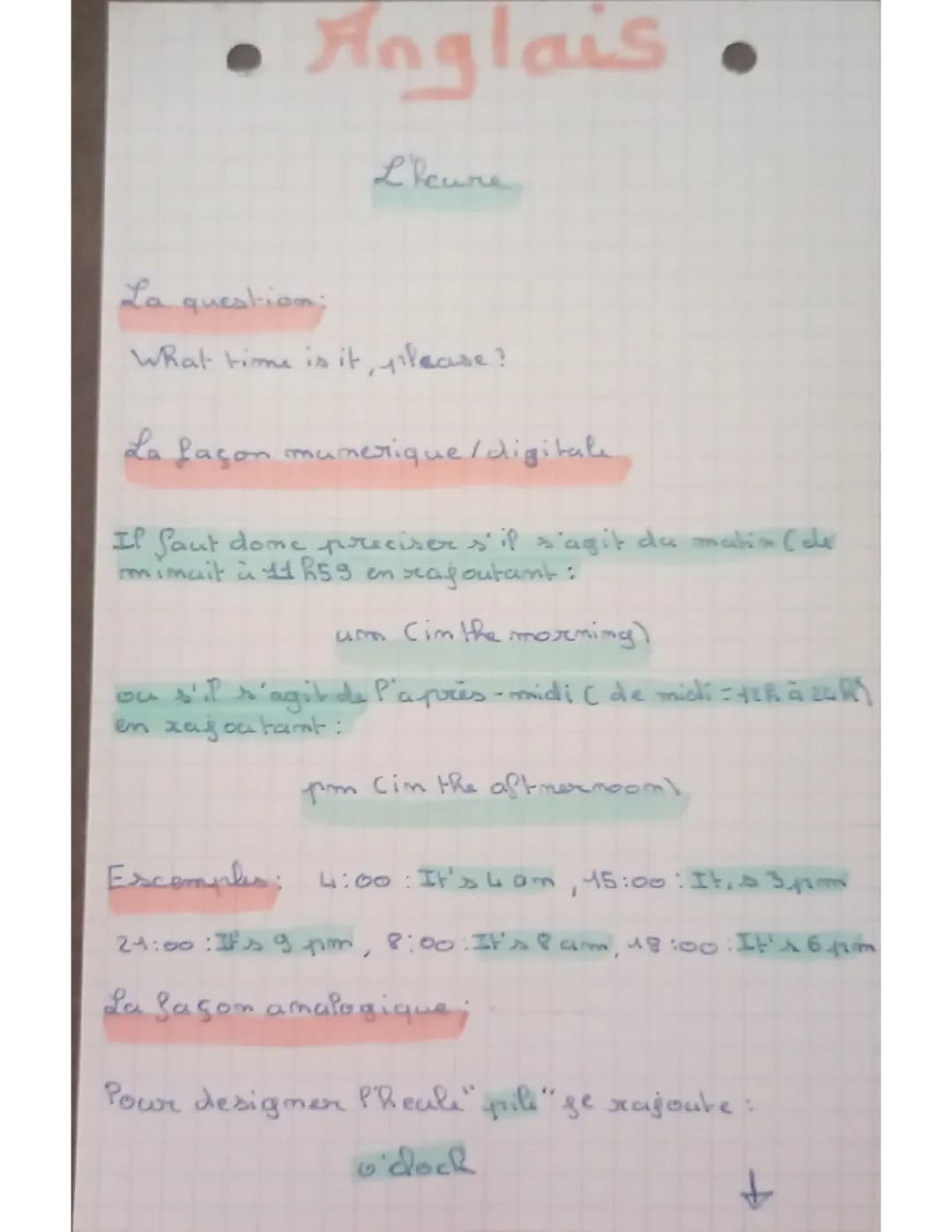 Anglais "l'heure"