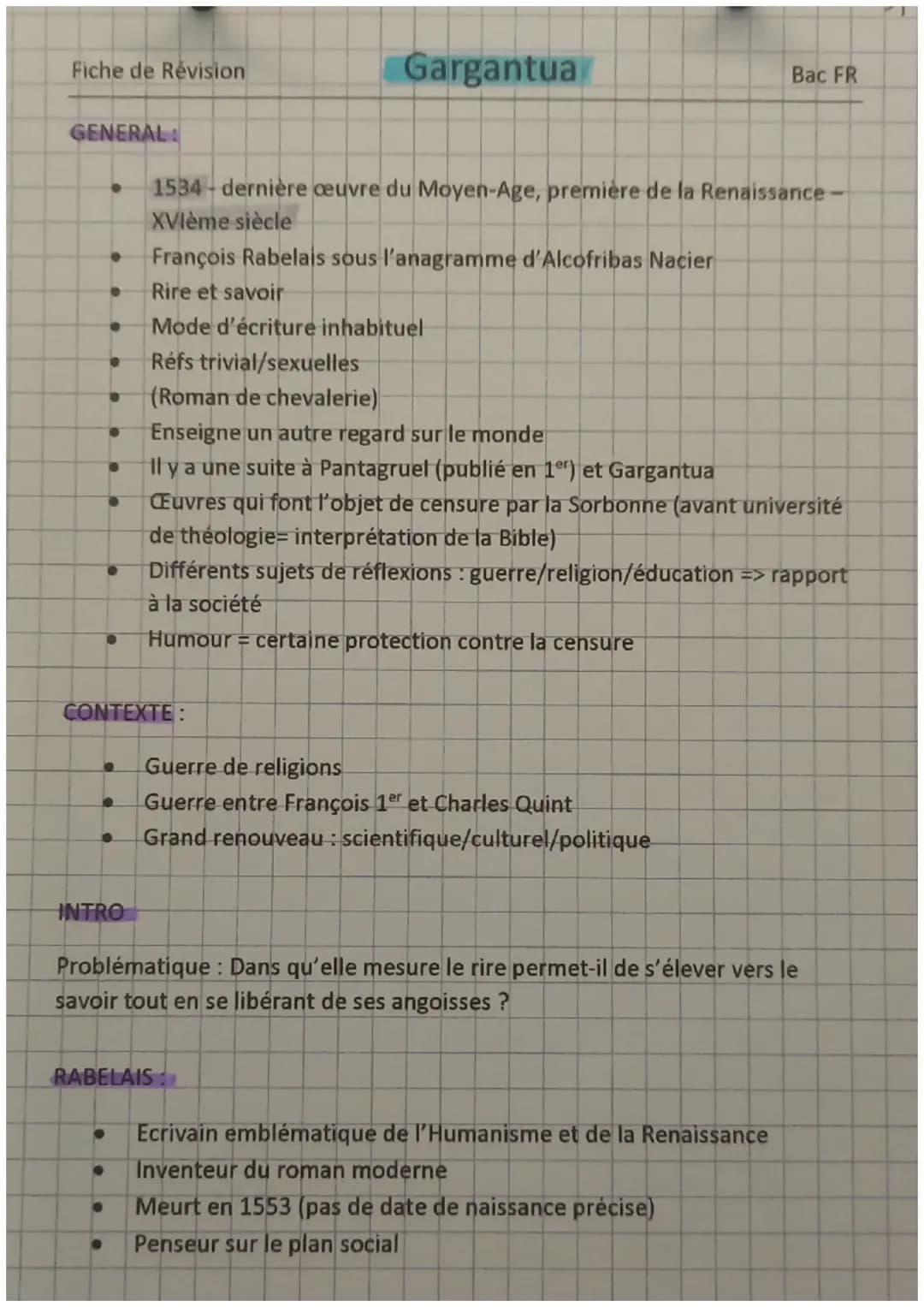 Résumé rigolo et savoirs cool sur Gargantua