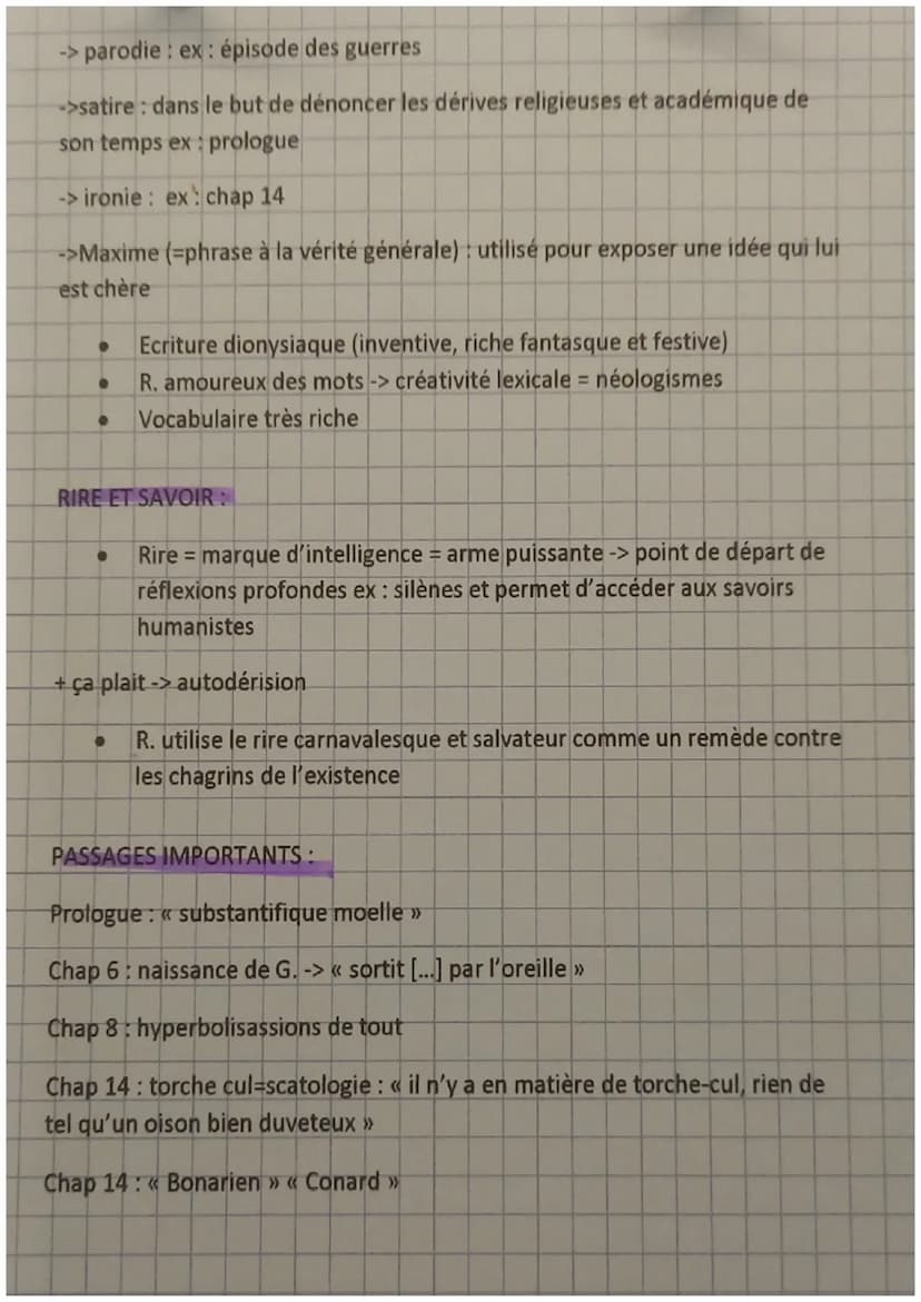 Fiche de Révision
GENERAL
●
●
●
●
n
CONTEXTE:
●
INTRO
●
●
Gargantua
1534 - dernière œuvre du Moyen-Age, première de la Renaissance-
XVIème s