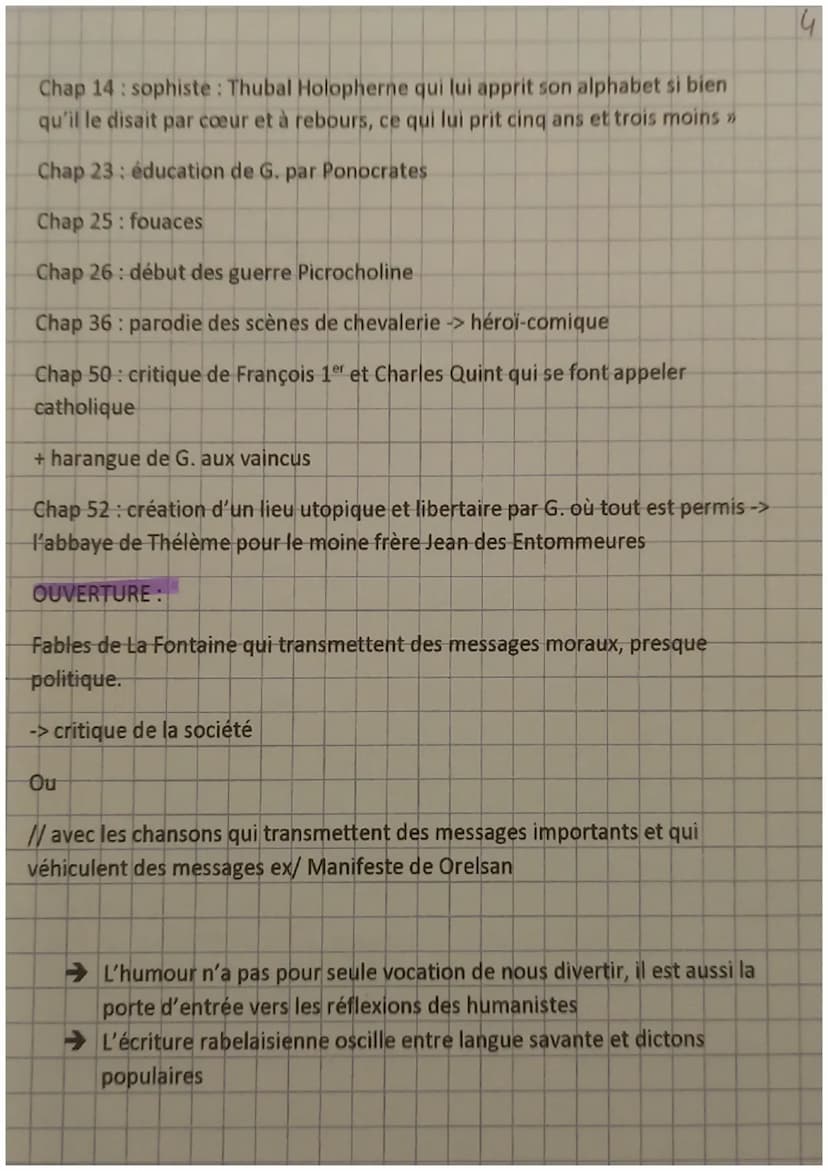Fiche de Révision
GENERAL
●
●
●
●
n
CONTEXTE:
●
INTRO
●
●
Gargantua
1534 - dernière œuvre du Moyen-Age, première de la Renaissance-
XVIème s