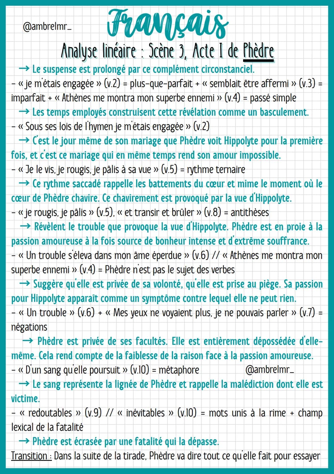 Français
Analyse linéaire: Scène 3, Acte I de Phèdre
@ambrelmr_
INTRODUCTION
Présentation du texte
→ Auteur : Jean Racine est un dramaturge 