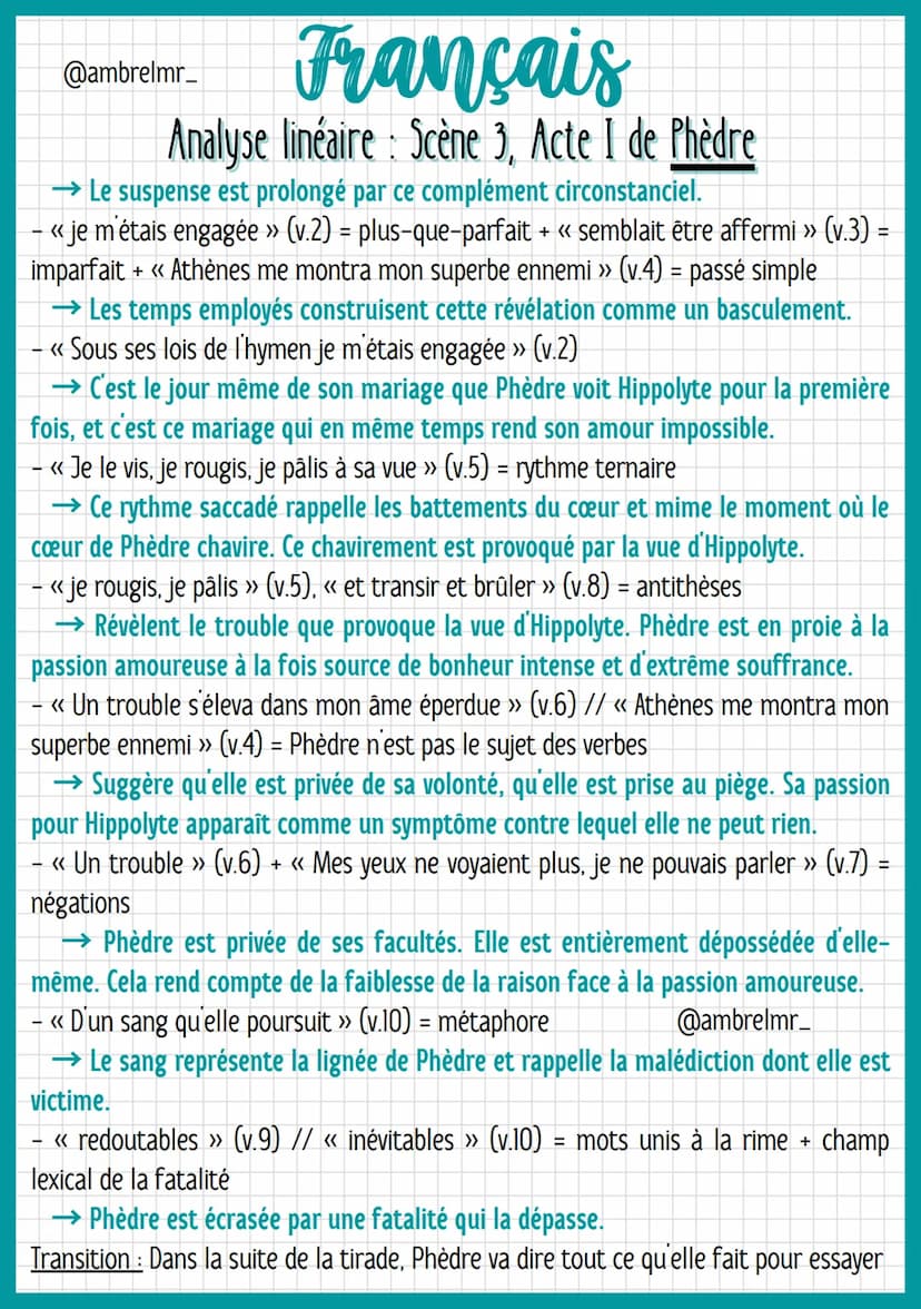 Français
Analyse linéaire: Scène 3, Acte I de Phèdre
@ambrelmr_
INTRODUCTION
Présentation du texte
→ Auteur : Jean Racine est un dramaturge 