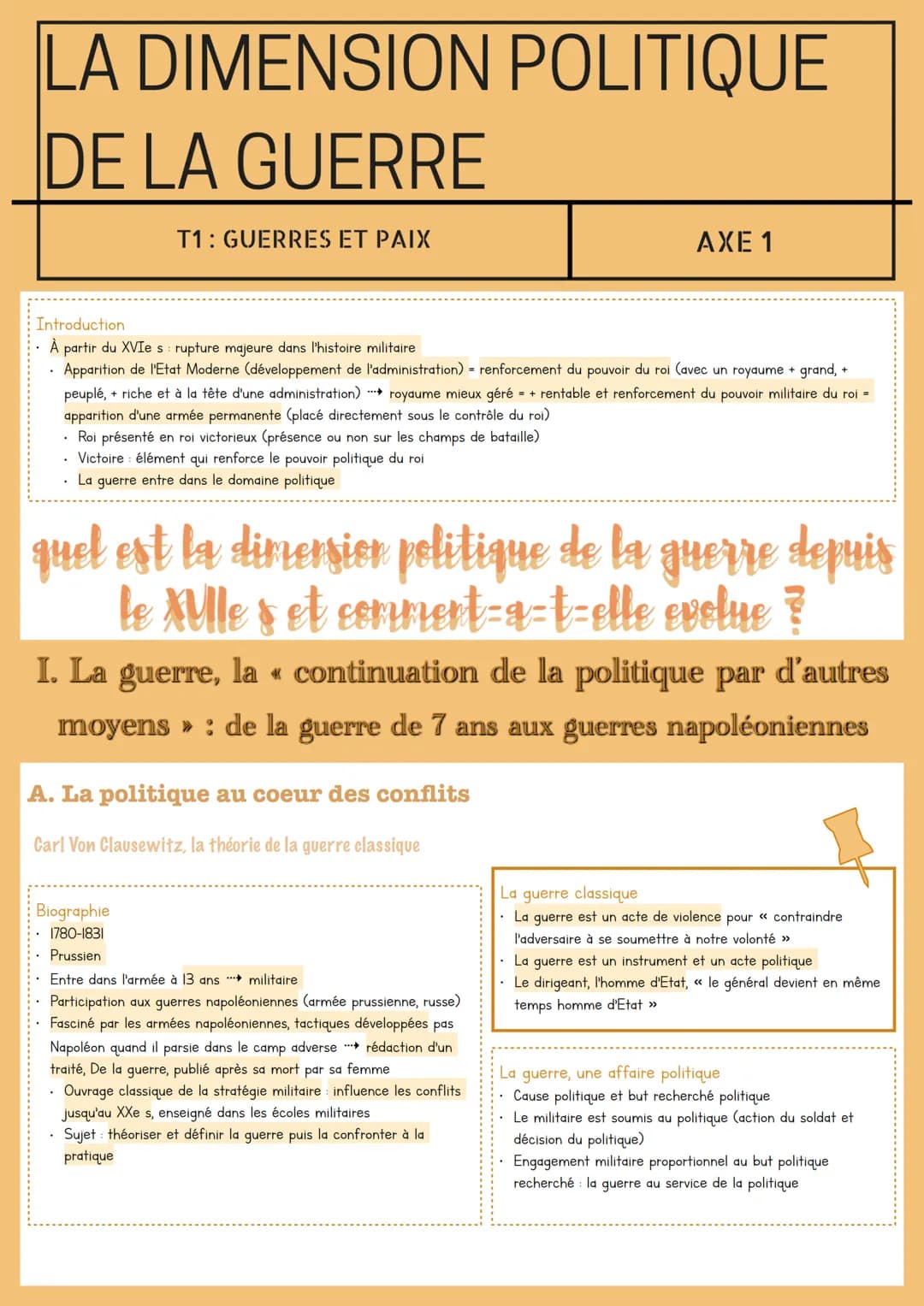 LA
DE LA GUERRE
T1: GUERRES ET PAIX
DIMENSION POLITIQUE
Introduction
À partir du XVIe s: rupture majeure dans l'histoire militaire
Apparitio