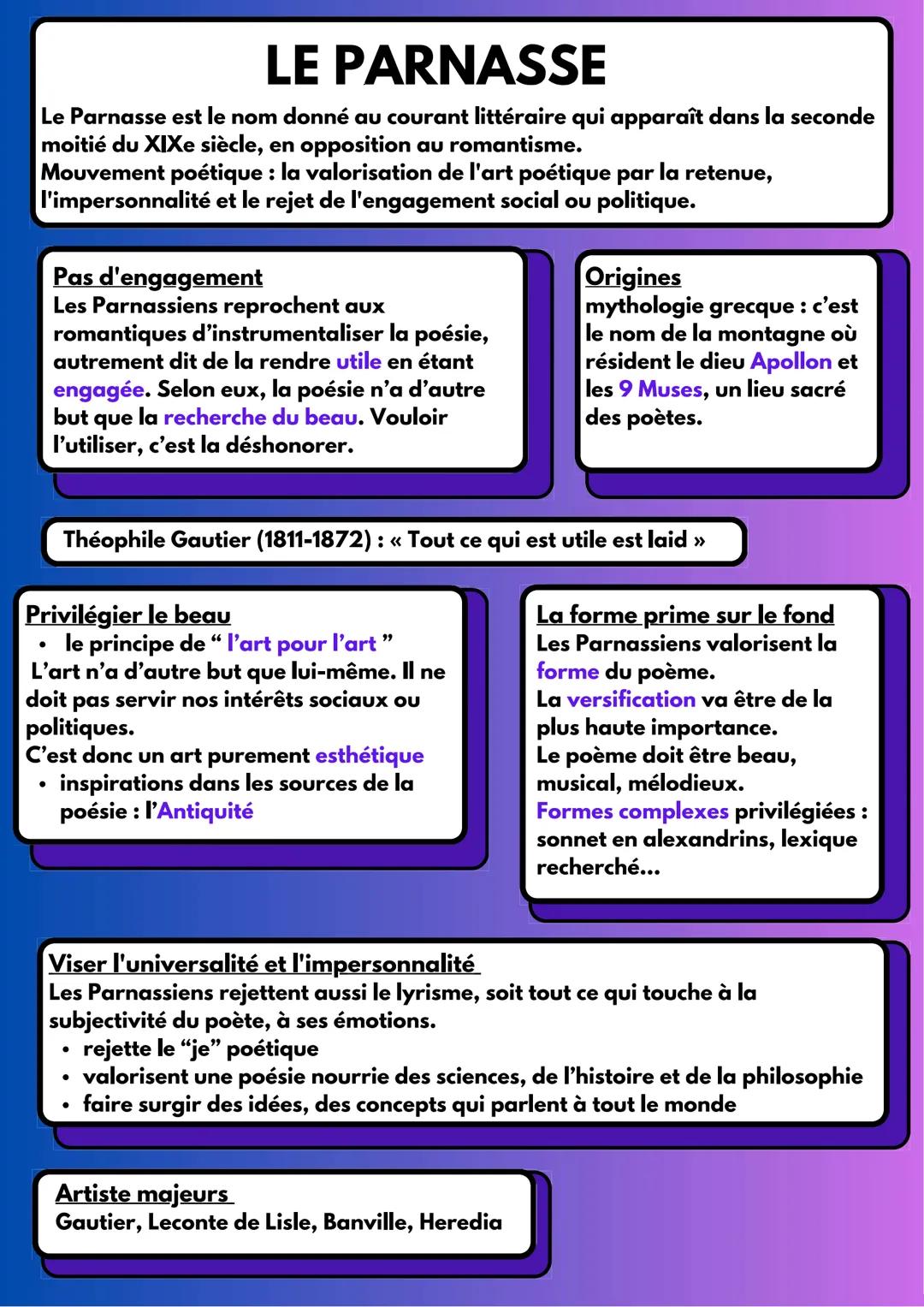# LE
PARNASSE
Le Parnasse est le nom donné au courant littéraire qui apparaît dans la seconde
moitié du XIXe siècle, en opposition au romant