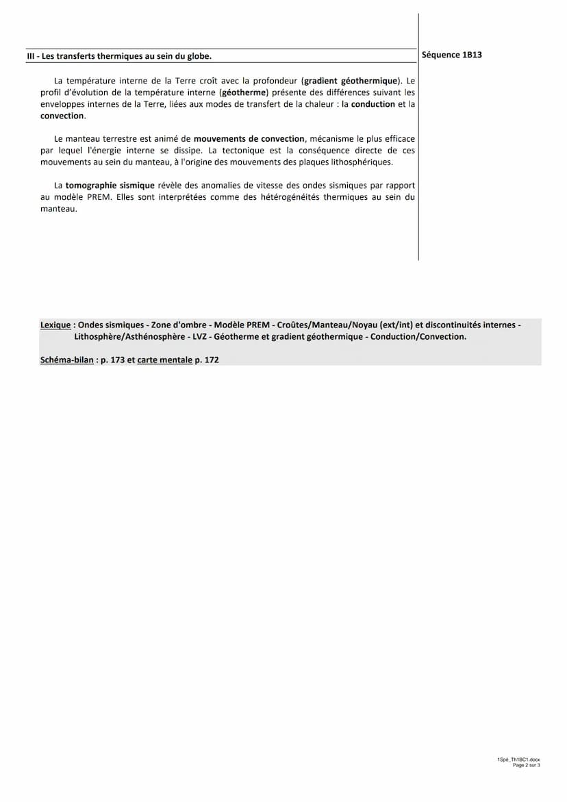SVT - 1 Spécialité
I - Des contrastes entre continents et océans.
La structure du globe terrestre
Plan notionnel
Thème 1B : La dynamique int