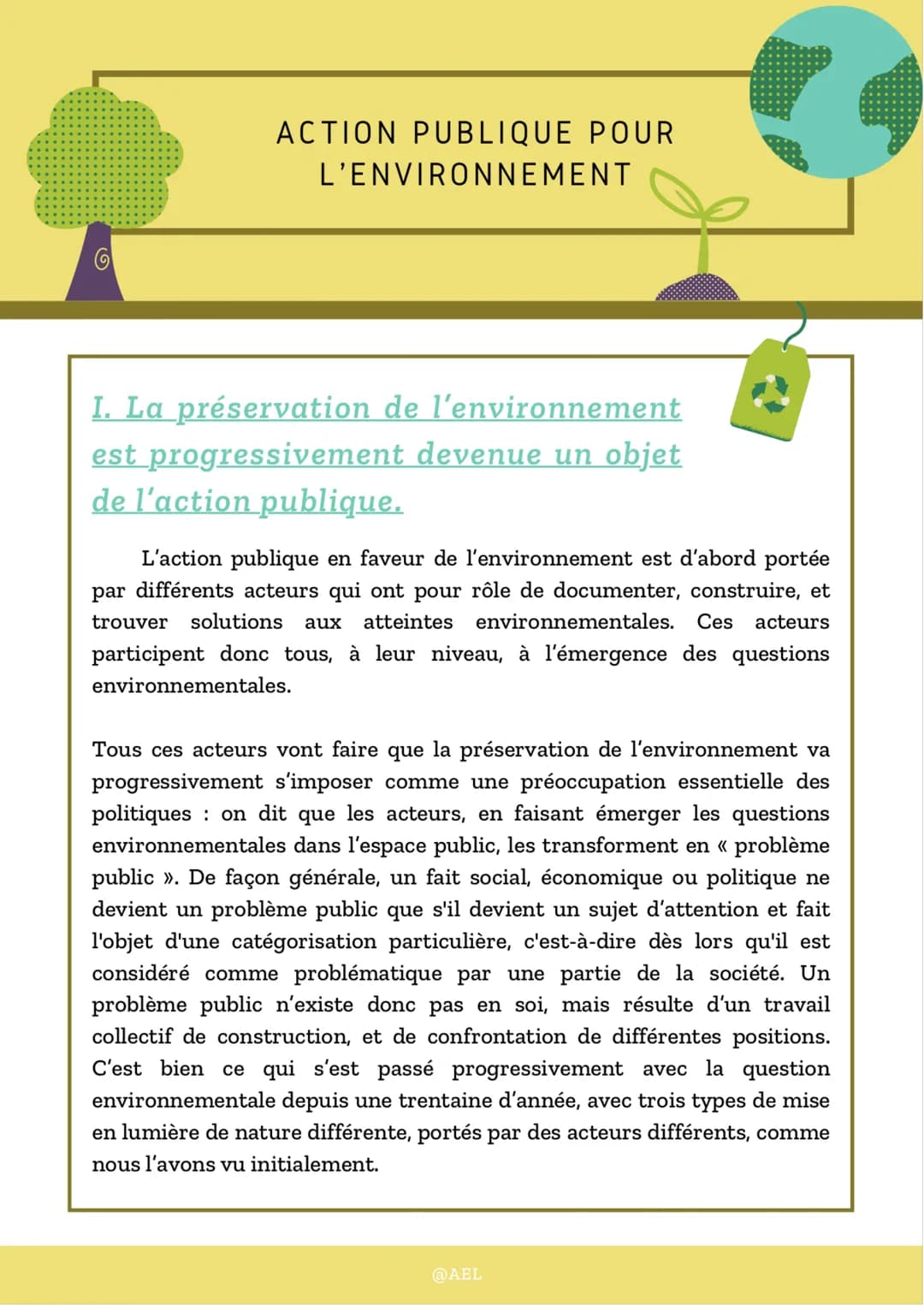 G
ACTION PUBLIQUE POUR
L’ENVIRONNEMENT
Quelle action publique
pour l'environnement ?
L'ampleur de la crise environnementale que
nous connais