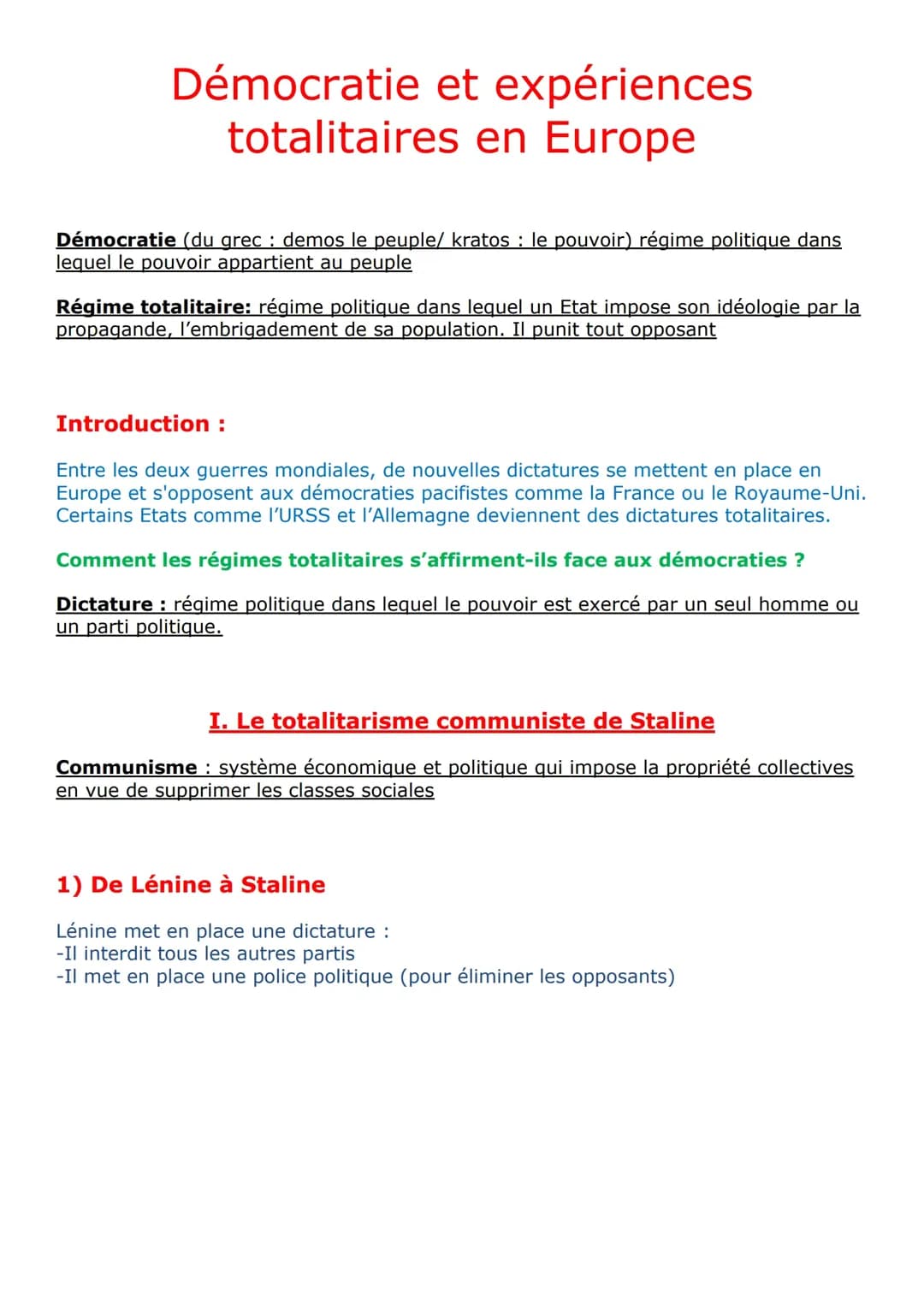 démocratie et expériences totalitaire en Europe 