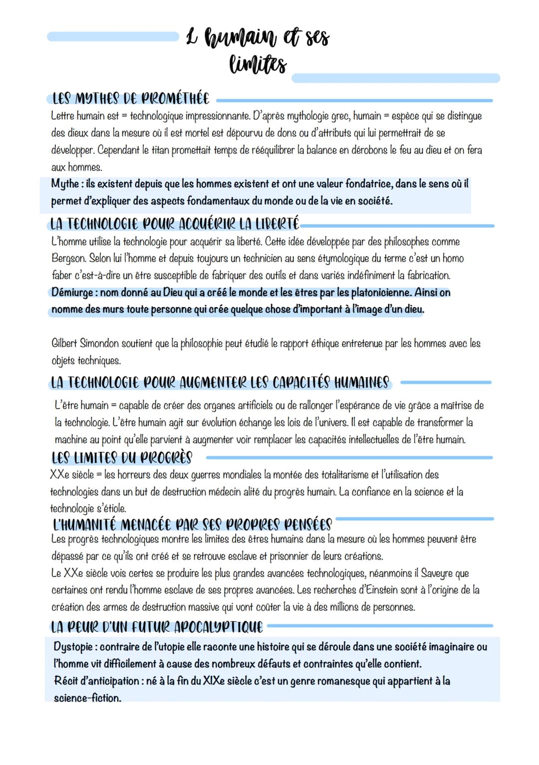 L humain et ses
limites
LES MYTHES DE PROMÉTHÉE
Lettre humain est = technologique impressionnante. D'après mythologie grec, humain = espèce 