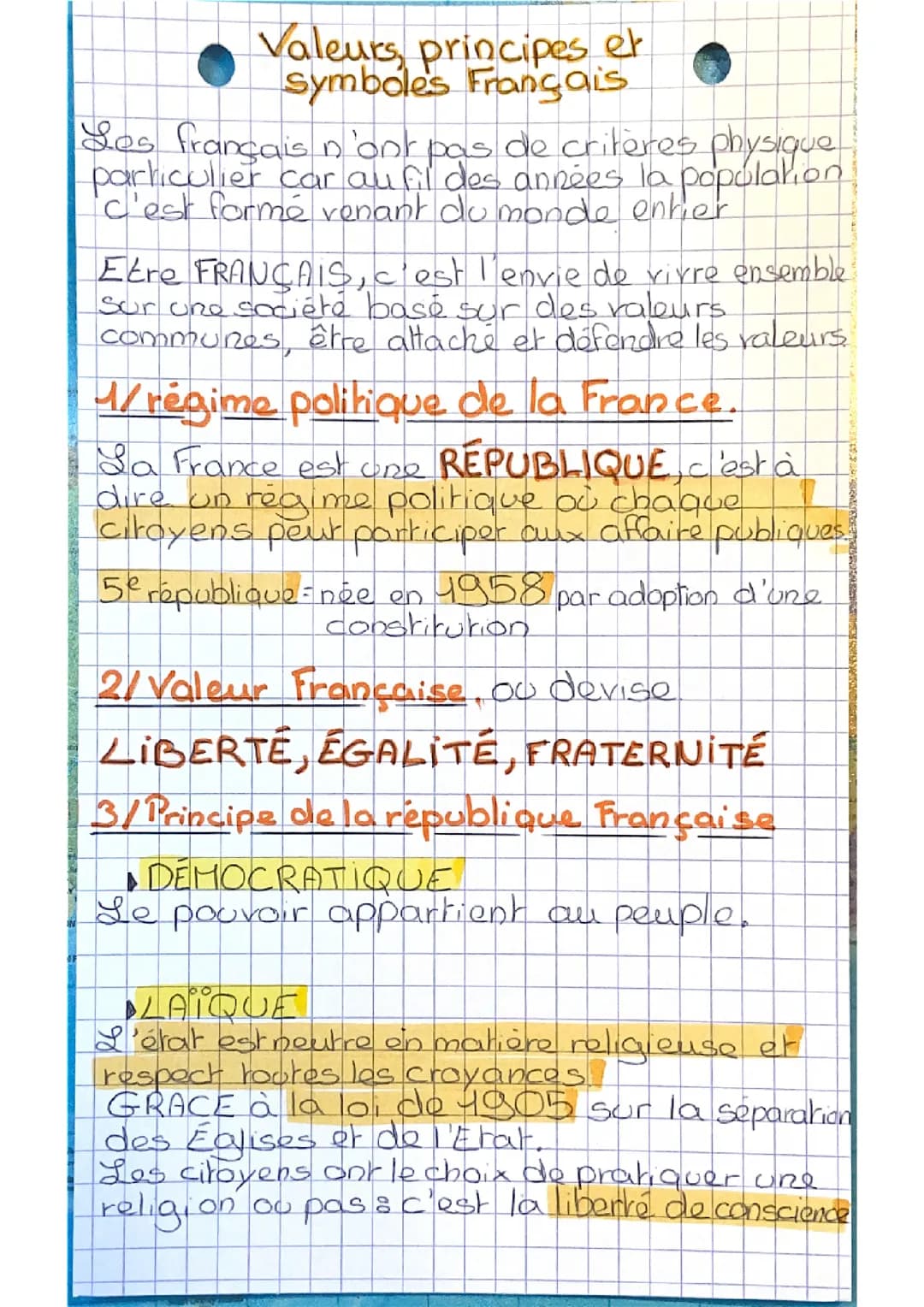Valeurs principes et symboles français 