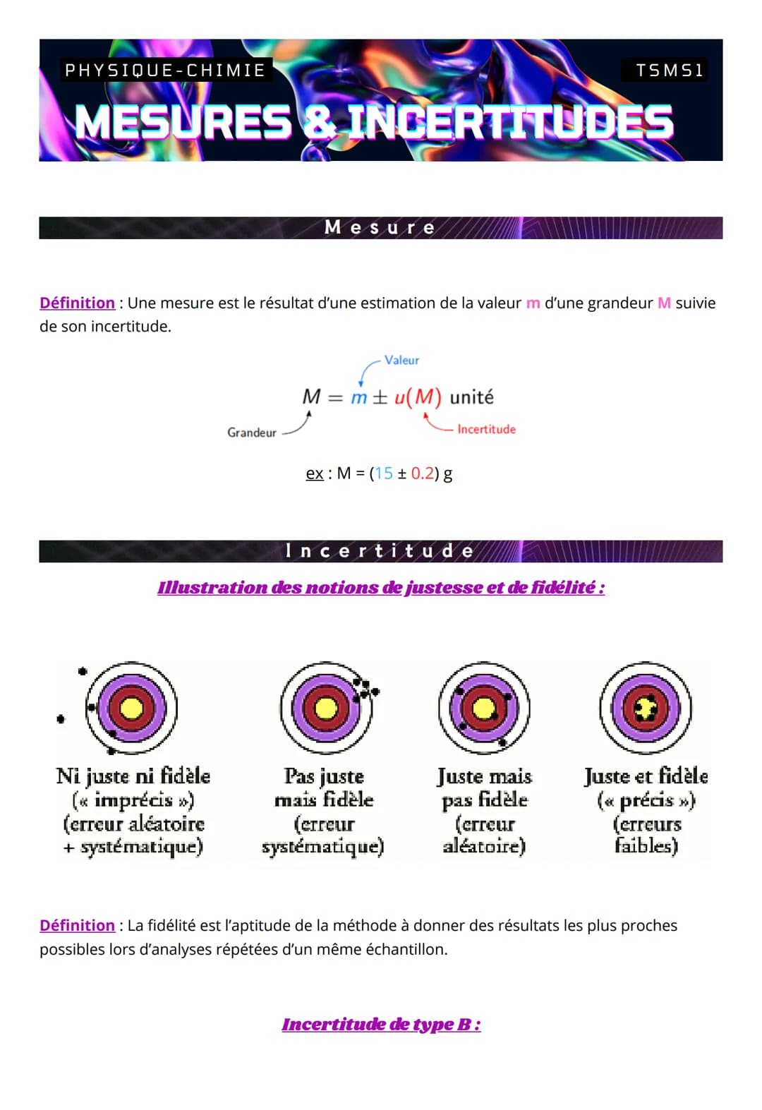 PHYSIQUE-CHIMIE
MESURES & INCERTITUDES
Mesure
Définition: Une mesure est le résultat d'une estimation de la valeur m d'une grandeur M suivie