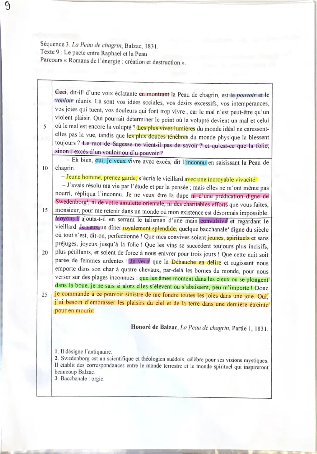 6
Séquence 3. La Peau de chagrin, Balzac, 1831.
Texte 9: Le pacte entre Raphael et la Peau.
Parcours << Romans de l'énergie: création et des