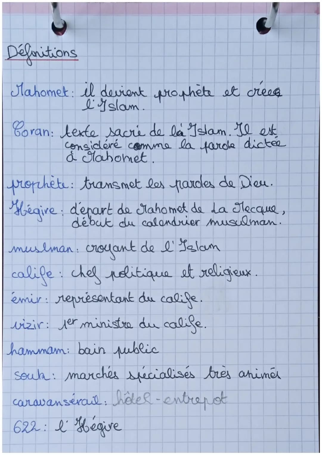 histoire-géo
-la cuilisation arabo-musulmane-
Mosquee
~> accueillir + de gens
cour: permet de se purifier à la fontaine
fontaine aux ablutio