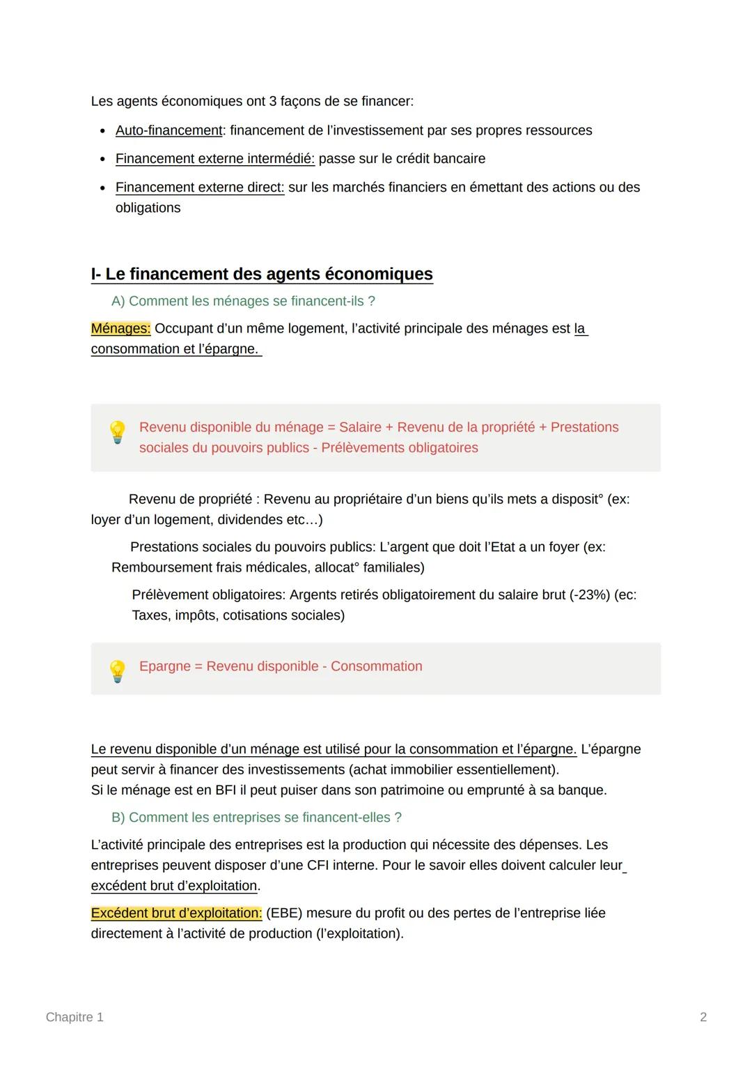 Chapitre 1
Comment les agents économiques se
financent-ils ?
Introduction:
Tout les agents économiques ont besoin de se financer, leurs écha