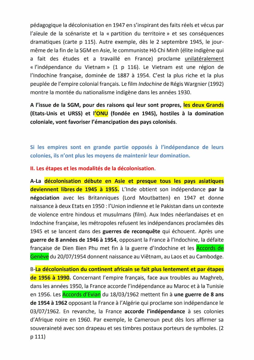 La décolonisation se fait dans un contexte favorable à
l'émancipation des peuples, durant la Guerre froide.
Cours Indépendances et construct