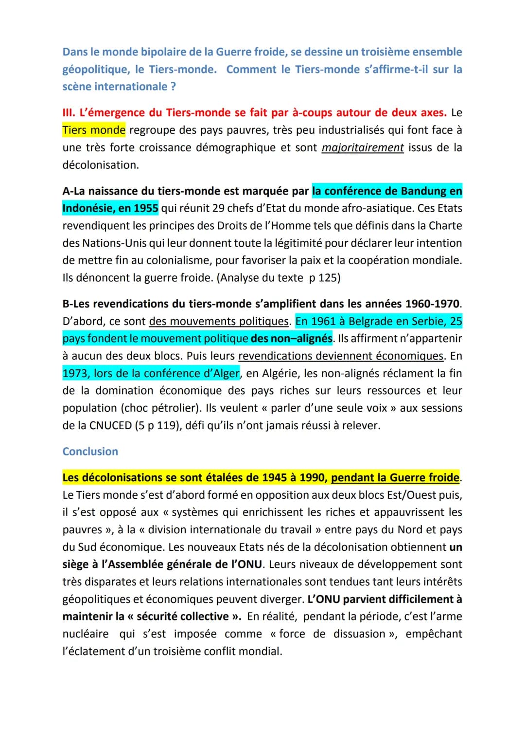 La décolonisation se fait dans un contexte favorable à
l'émancipation des peuples, durant la Guerre froide.
Cours Indépendances et construct