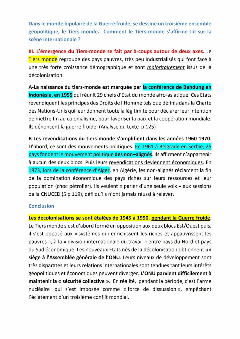 La décolonisation se fait dans un contexte favorable à
l'émancipation des peuples, durant la Guerre froide.
Cours Indépendances et construct
