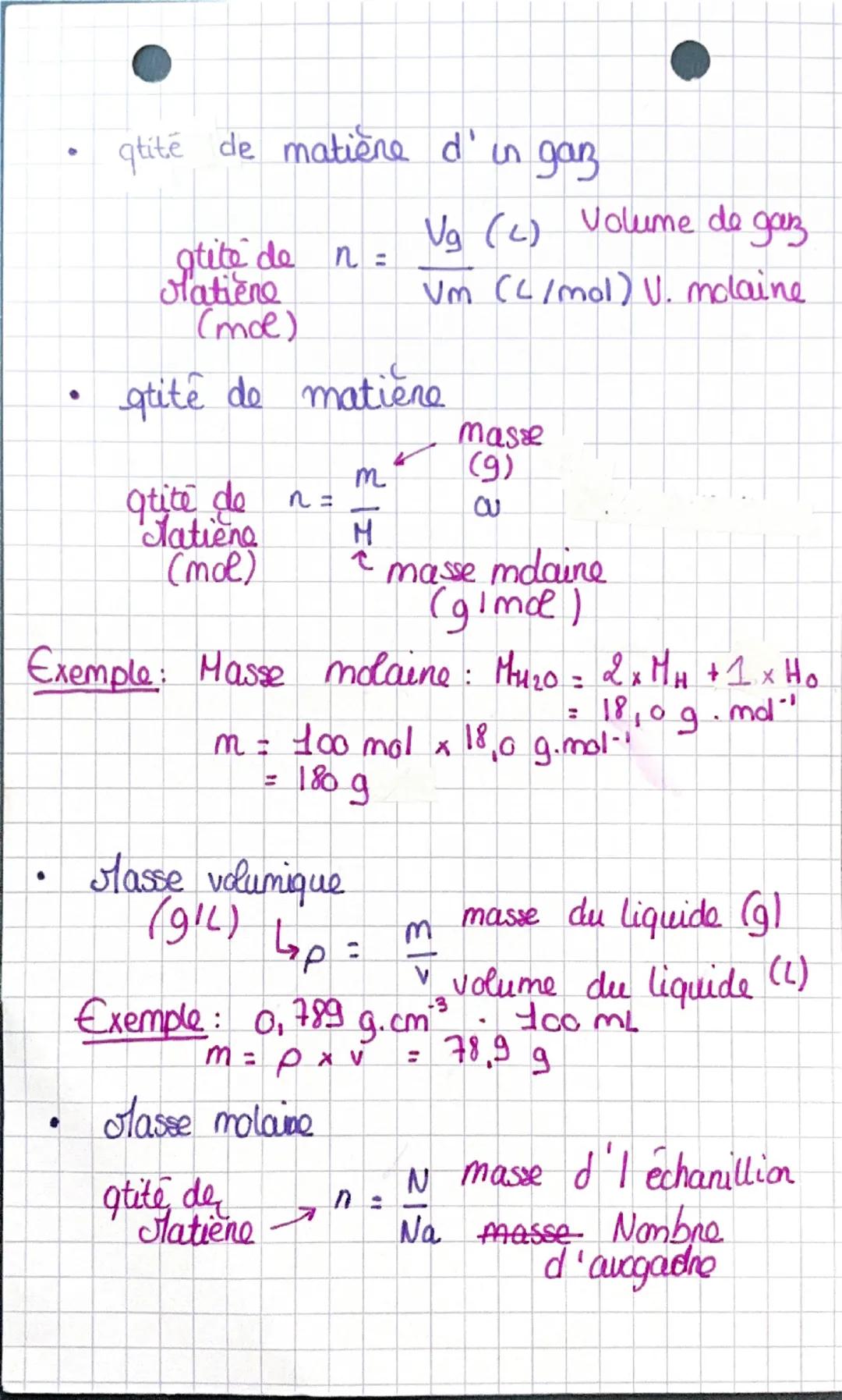 # PHYSIQUE
la mole
la mode: une unité de gtite de matične,
Mesurer N

dNA = 6,02 x 10²³ mol-“

• Concentration en masse:

→Cm = $\frac{m}{v}
