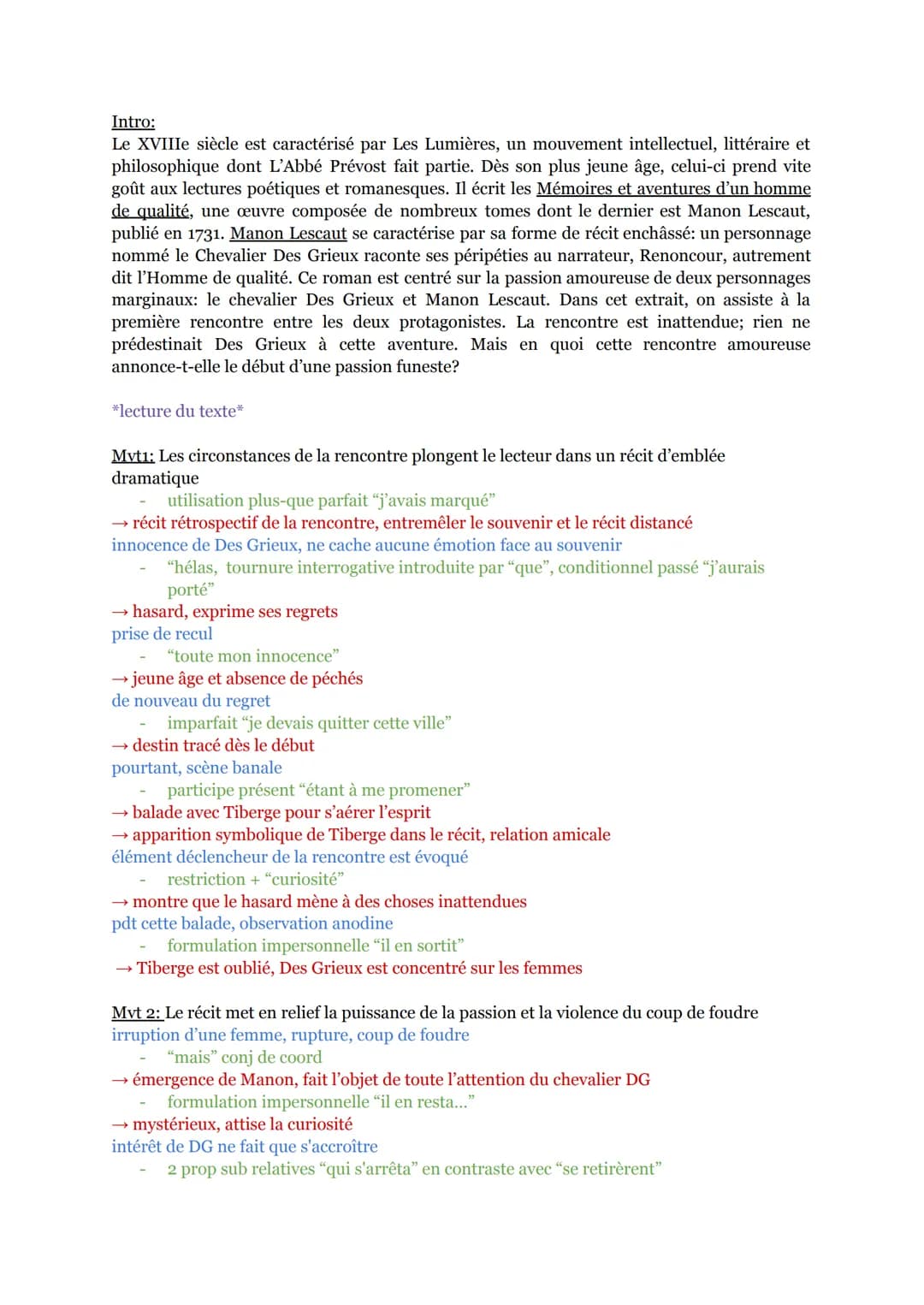 Intro:
Le XVIIIe siècle est caractérisé par Les Lumières, un mouvement intellectuel, littéraire et
philosophique dont L'Abbé Prévost fait pa