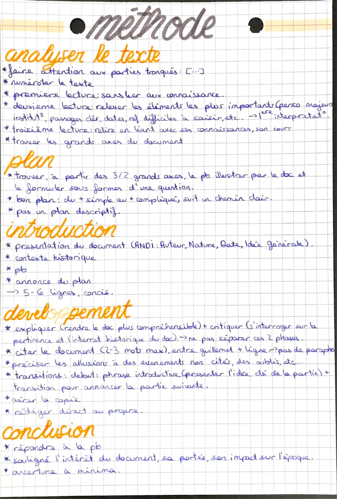 analyser le texte
• faire attention aux parties tranqués: [...]
* numeroter le texte
méthode
* premiere lecture: sansher aux connaissance.
*