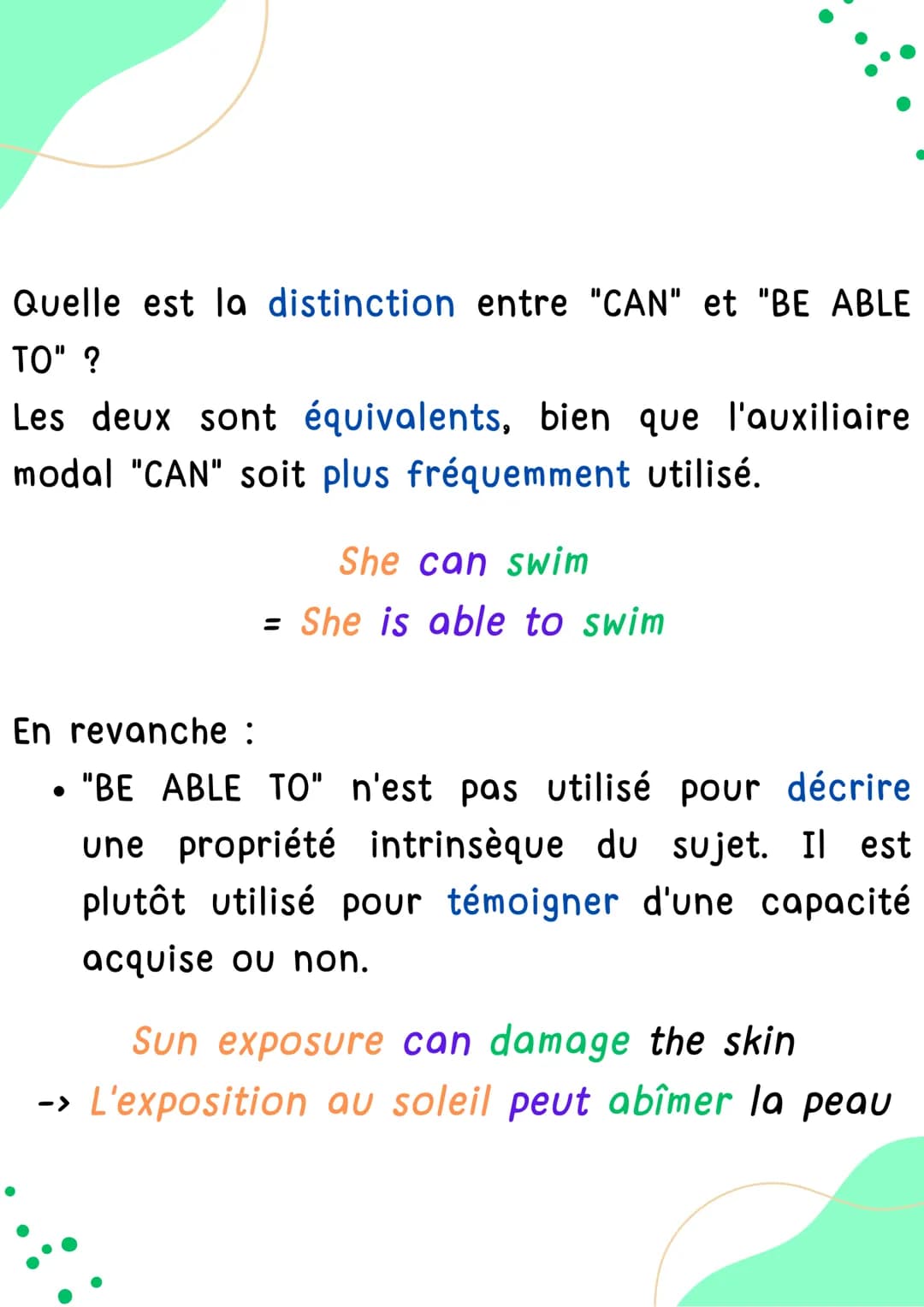 BE ABLE TO
BE UNABLE TO
Anglais
AAA
HELLO! BE able to
BE unable to
I suffit de conjuger l'auxiliaire BE et de
l'accorder avec le sujet.
Comm