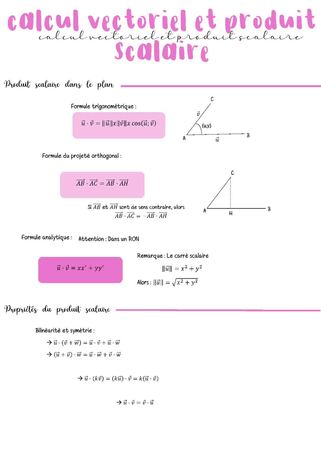 Produit scalaire et calcul vectoriel