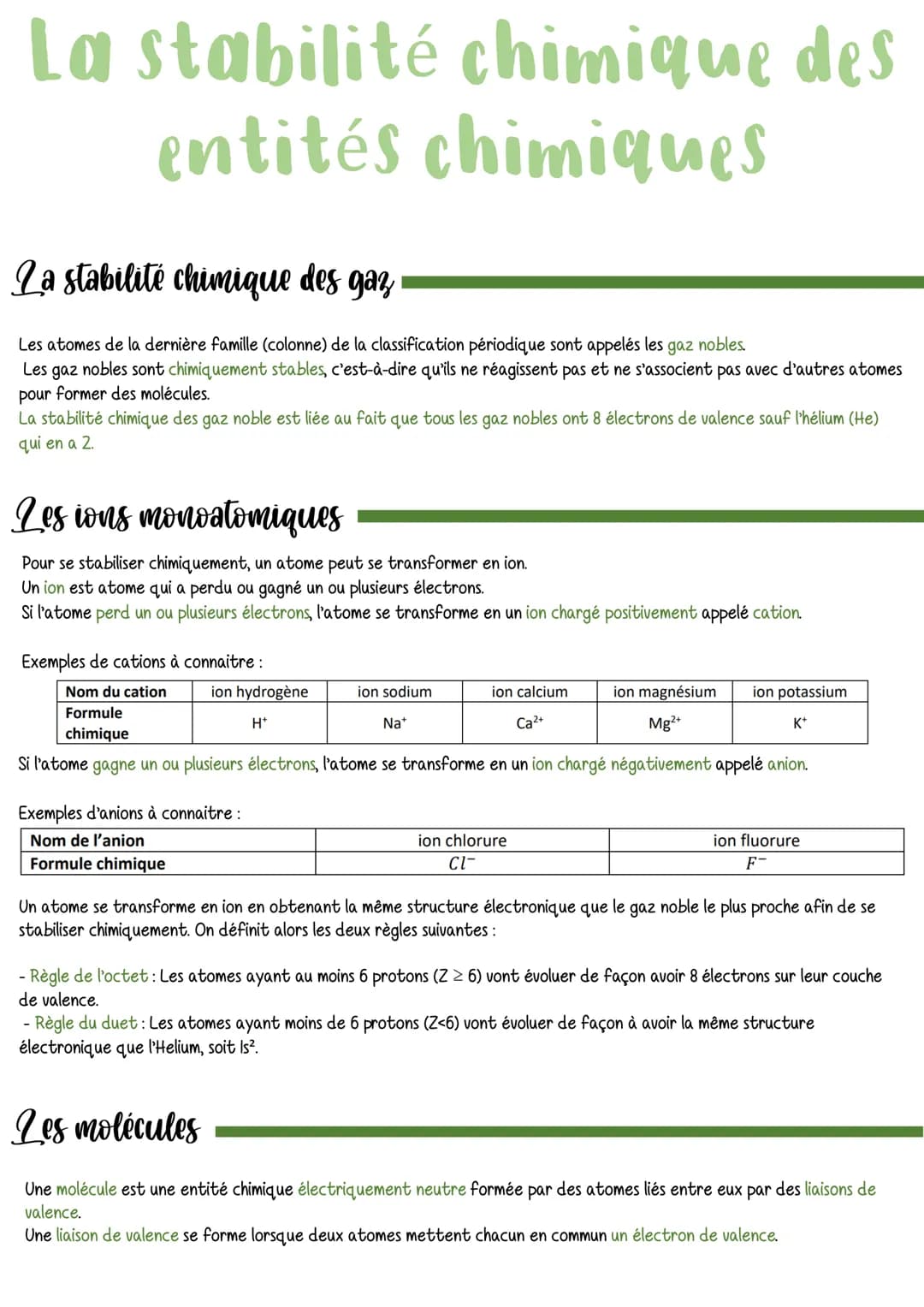 La stabilité chimique des
entités chimiques
La stabilité chimique des gaz
Les atomes de la dernière famille (colonne) de la classification p