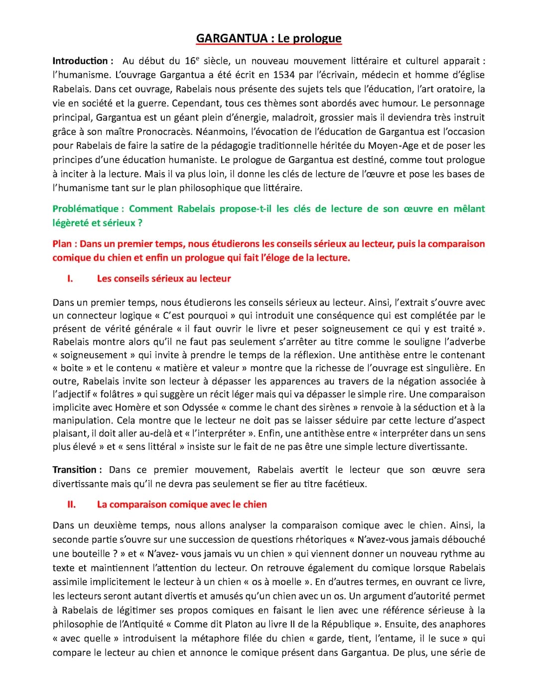 Analyse linéaire, GARGANTUA, Le prologue
