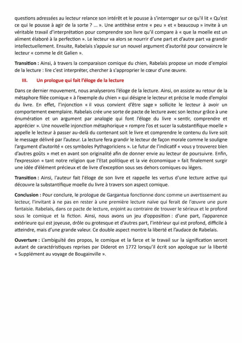 GARGANTUA : Le prologue
Introduction: Au début du 16° siècle, un nouveau mouvement littéraire et culturel apparait :
l'humanisme. L'ouvrage 