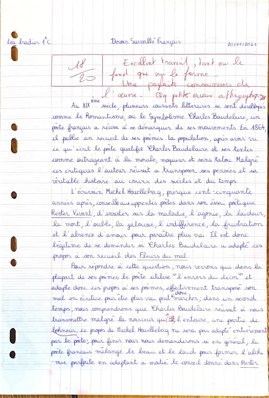 tea bradion 1°C
AS
to find que oye le forme
Une parfaite
25
I acume
Devoir Surveille Français
Excellent travail, tant ou le
eme
connaimance 