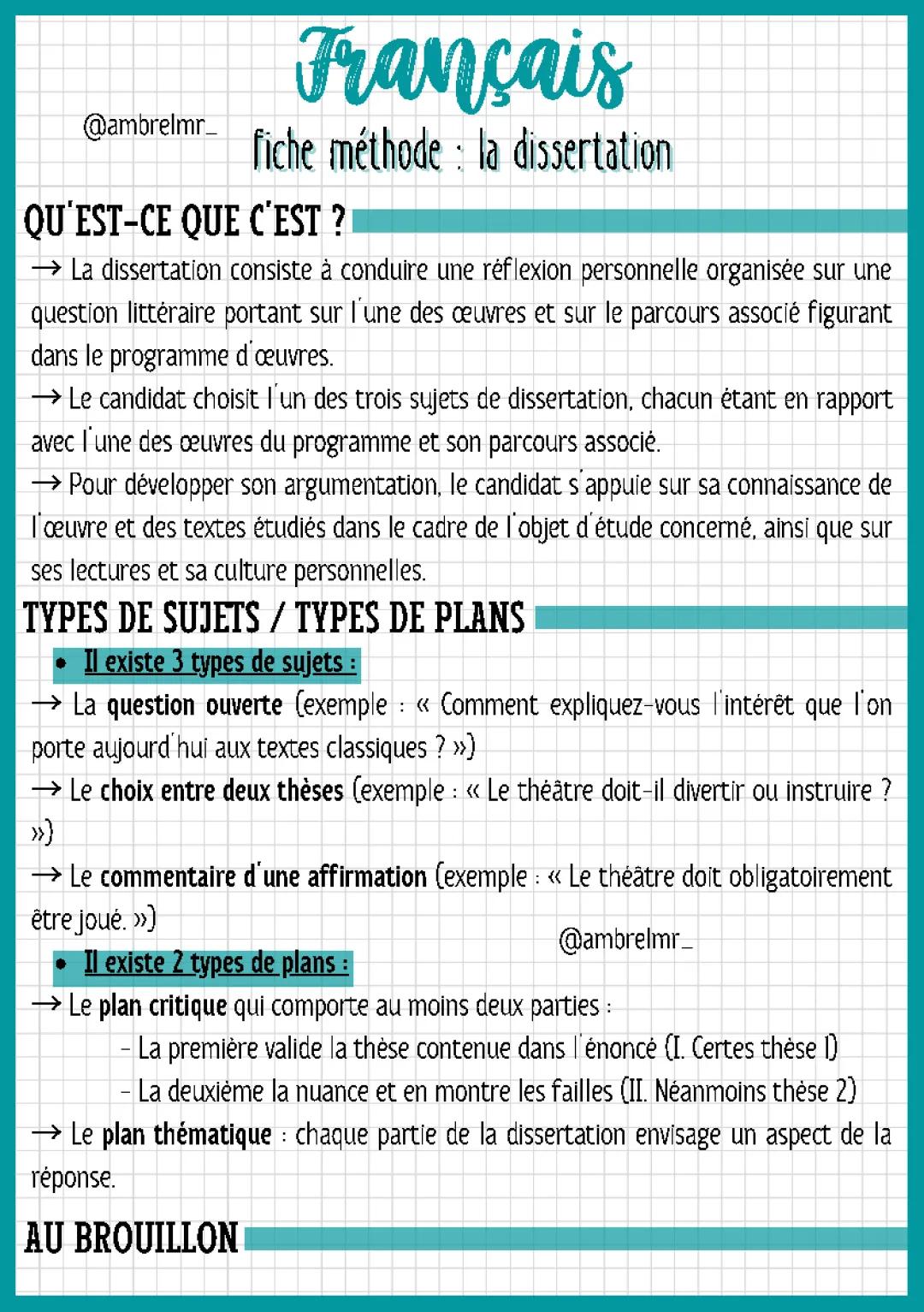 Dissertation Bac Français: Méthode, Plans et Exemples Corrigés