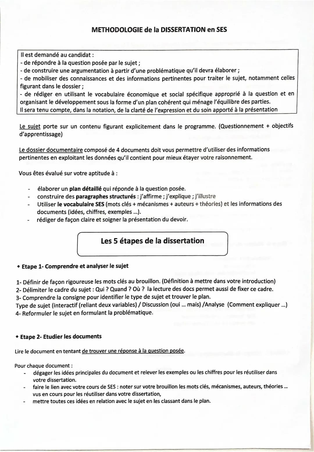 Guide complet sur la méthodologie de dissertation en SES pour le Bac 2024