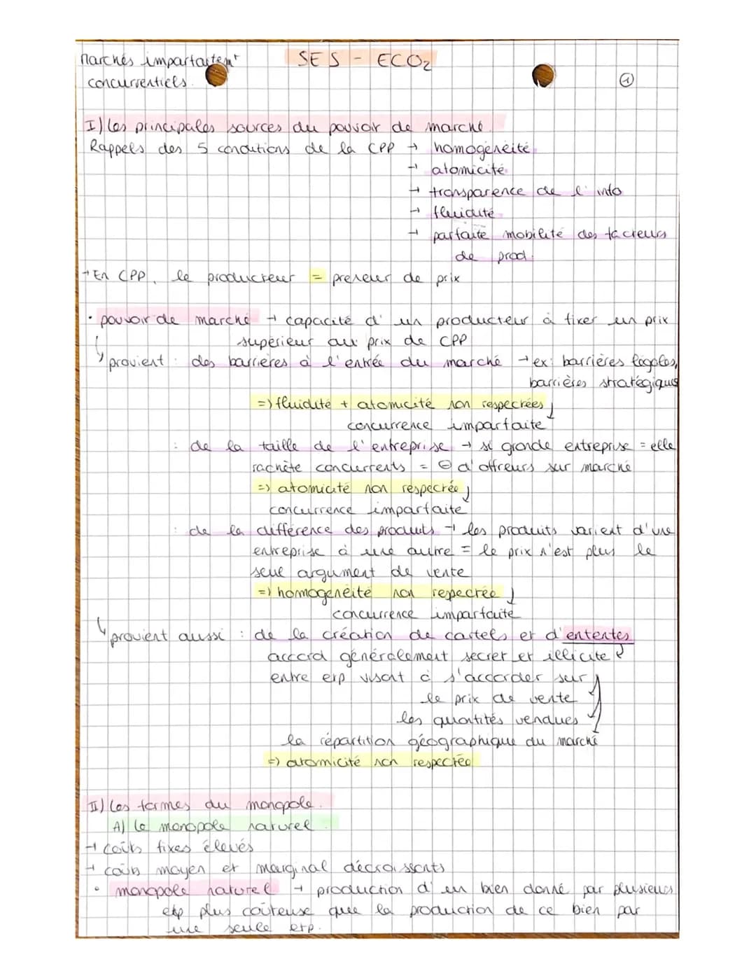 Marches imparfaitem
concurrentiels
+En CPP
I) les principales sources du pouvoir de marché
Rappels des 5 concutions de la CPP → homogénéité
