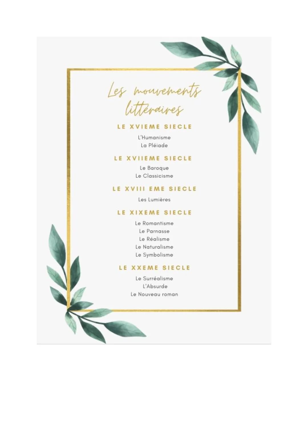 LES MOUVEMENTS LITTERAIRES