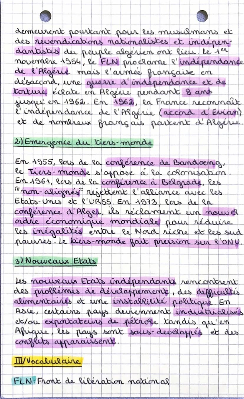 I/Dates
Histoire
De la décolonisation aux nouveaux Etats
1947-1962 principale phase de décolonisation.
1947 indépendance de l'Inde.
1954 pro