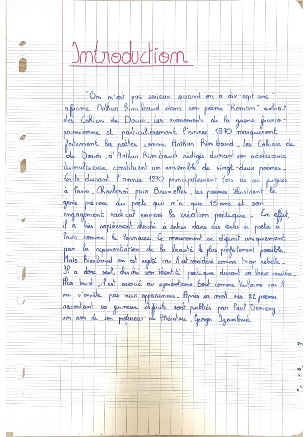 Les Cahiers de Douai d’Arthur Rimbaud dissertation plan détaillé, introduction et conclusion rédigés