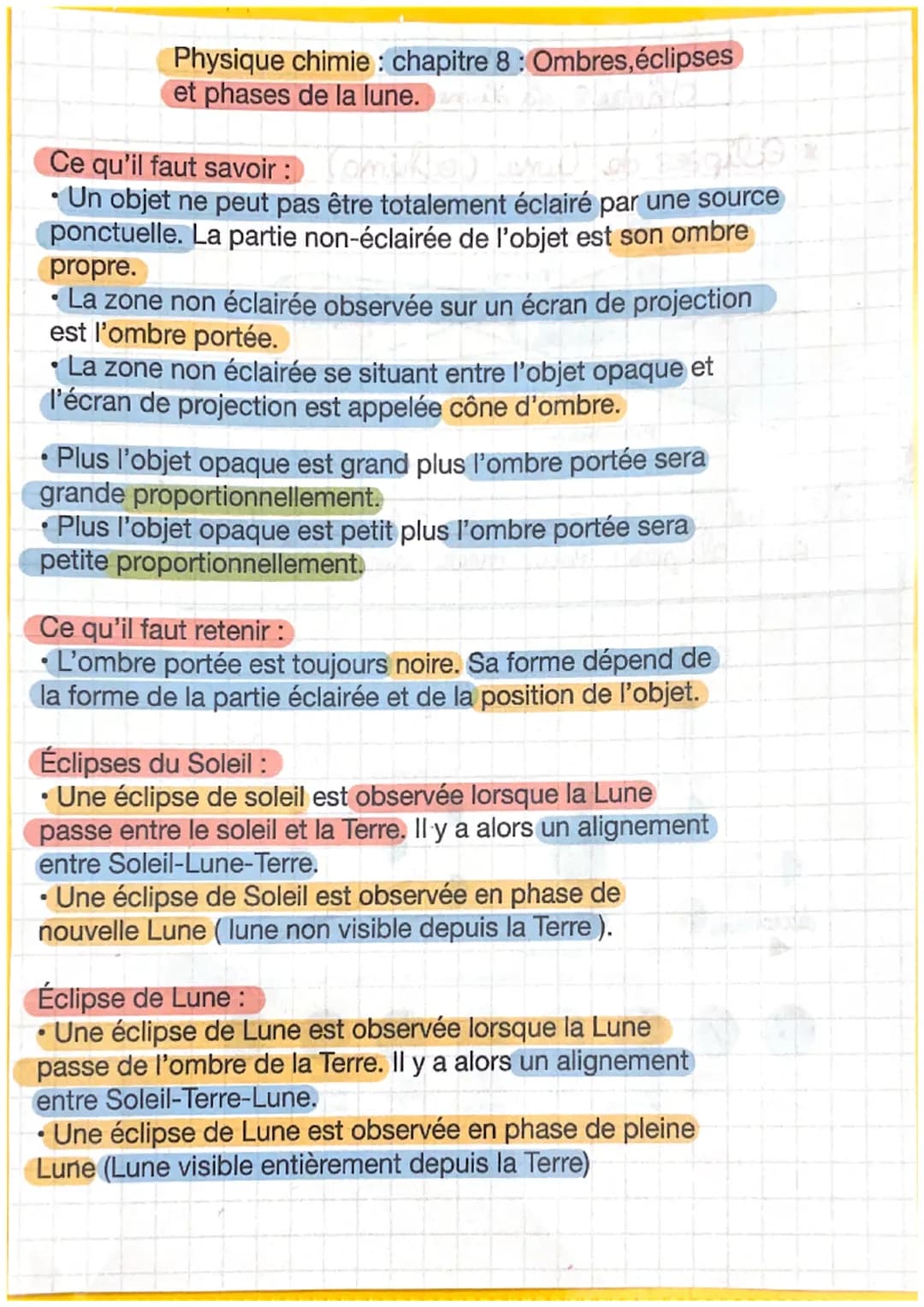 Physique chimie : chapitre 8: Ombres, éclipses
et phases de la lune.ak
Ce qu'il faut savoir : Cominkie) Lune
LO
• Un objet ne peut pas être 