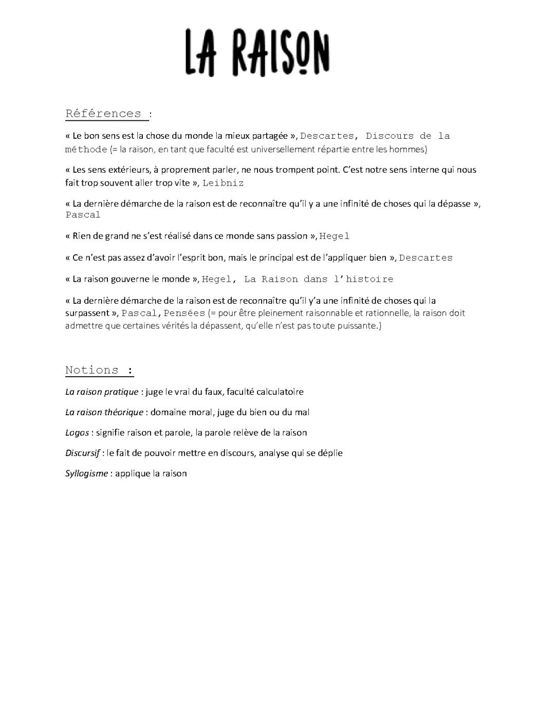 La Raison en Philosophie - Fiche Terminale