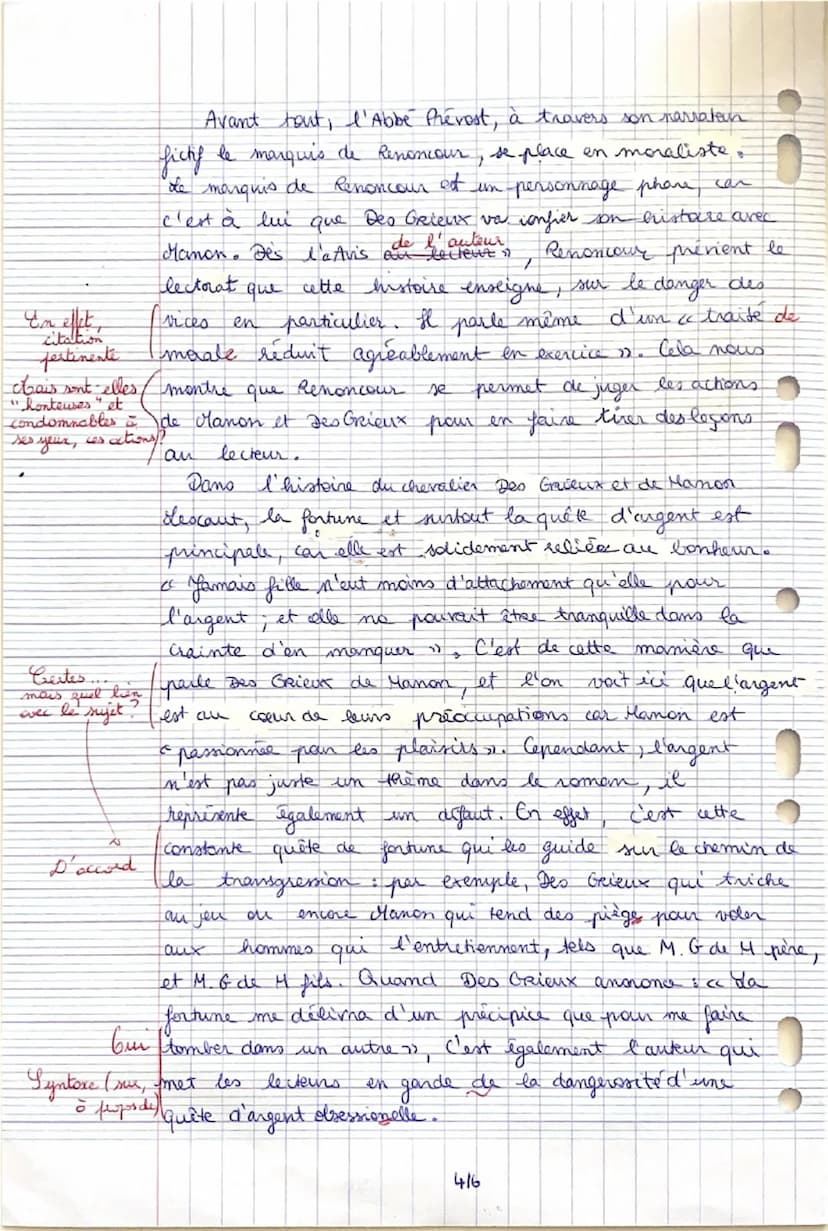 2. DISSERTATION (20 POINTS)
Objet d'étude : Le roman et le récit du Moyen Âge au XXIe siècle.
(Euvre Abbé Prévost, Manon Lescaut.
Parcours p